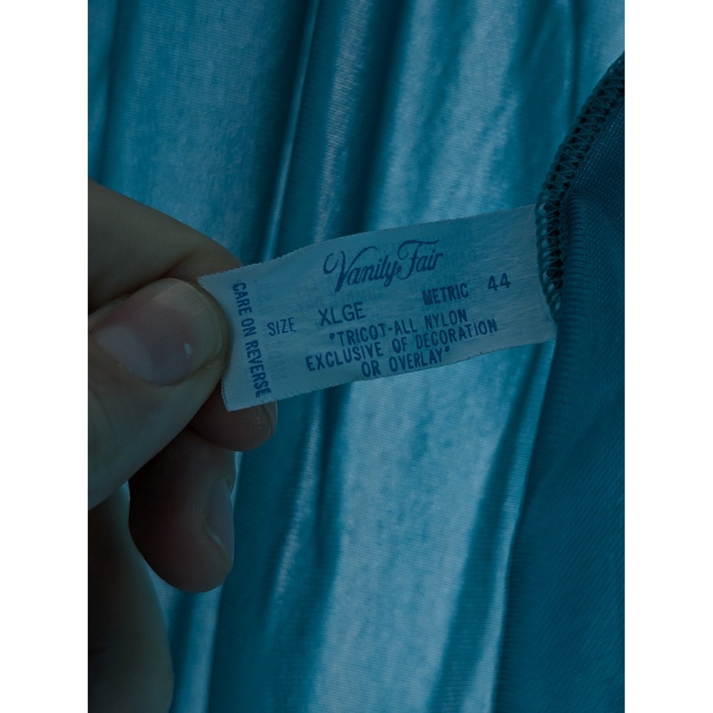 Vintage 80s Vanity Fair Satin Lace Trim Babydoll Dress Size XL Blue Nightgown - Picture 6 of 9
